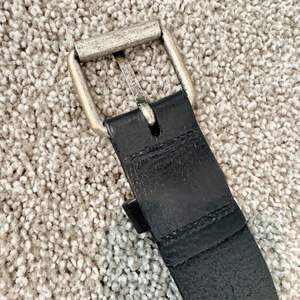 H&M Belt Size 41 42 Black Leather Metal Buckle Adjustable‎ Corporate Minimalist